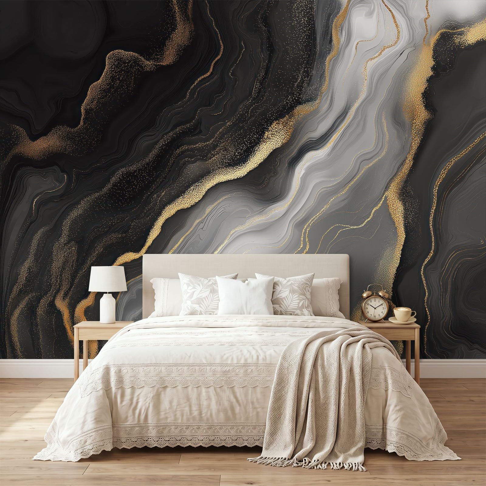 Générique 400 x 280 cm Panoramiczna tapeta abstrakcyjna tekstura 3D złoty marmur design, dekoracja ścienna do zdjęć, tapety z włókniny dekoracja ścienna salon sypialnia, szary