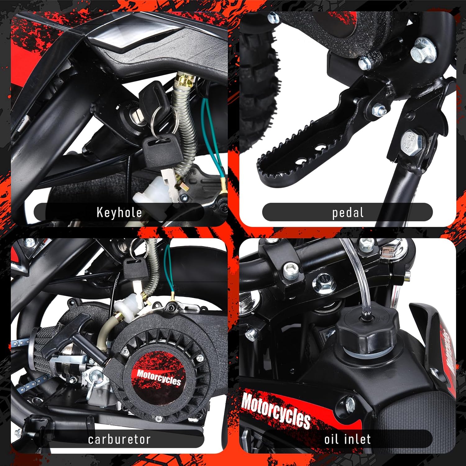 50cc Dirt Bike for Kids & Teen - Kids Dirt Bike 2-Stroke Gas Powered Off Road Motorcycle Mini Bikes with Speeds up to 40 MPH for Uphill and Off-Road Conditions Pull Start ﻿ (Red)