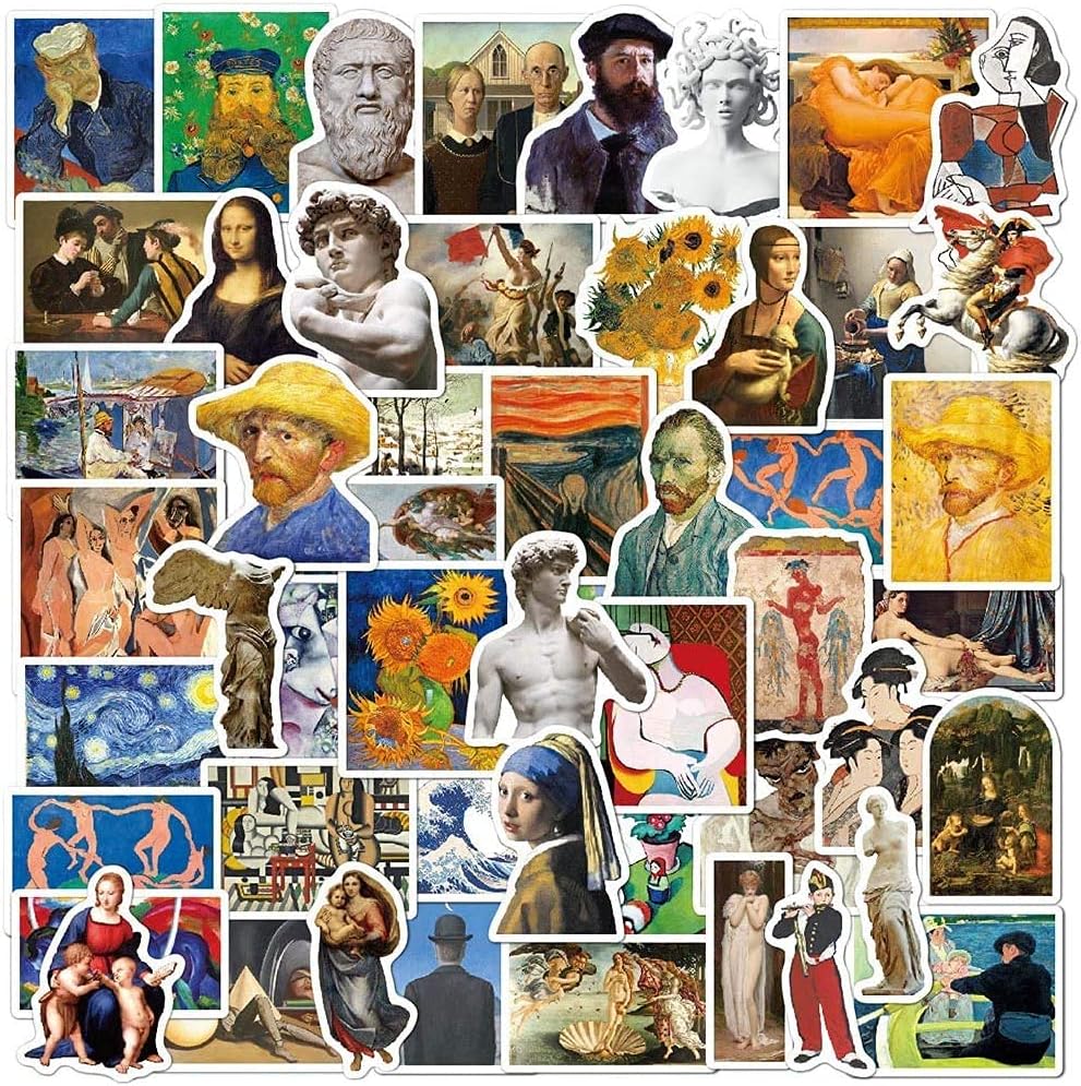 iDream Painting Art Van Gogh Monalisa Waterproof Vinyl DIY Stickers (Set of 50) – 3 to 8 cm, Artistic Decorative Stickers for Mobile, Laptops, Scrapbooks & More