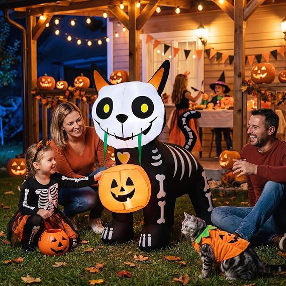 5FT Halloween Inflatables Cute Skeleton Cat Outdoor Decorations