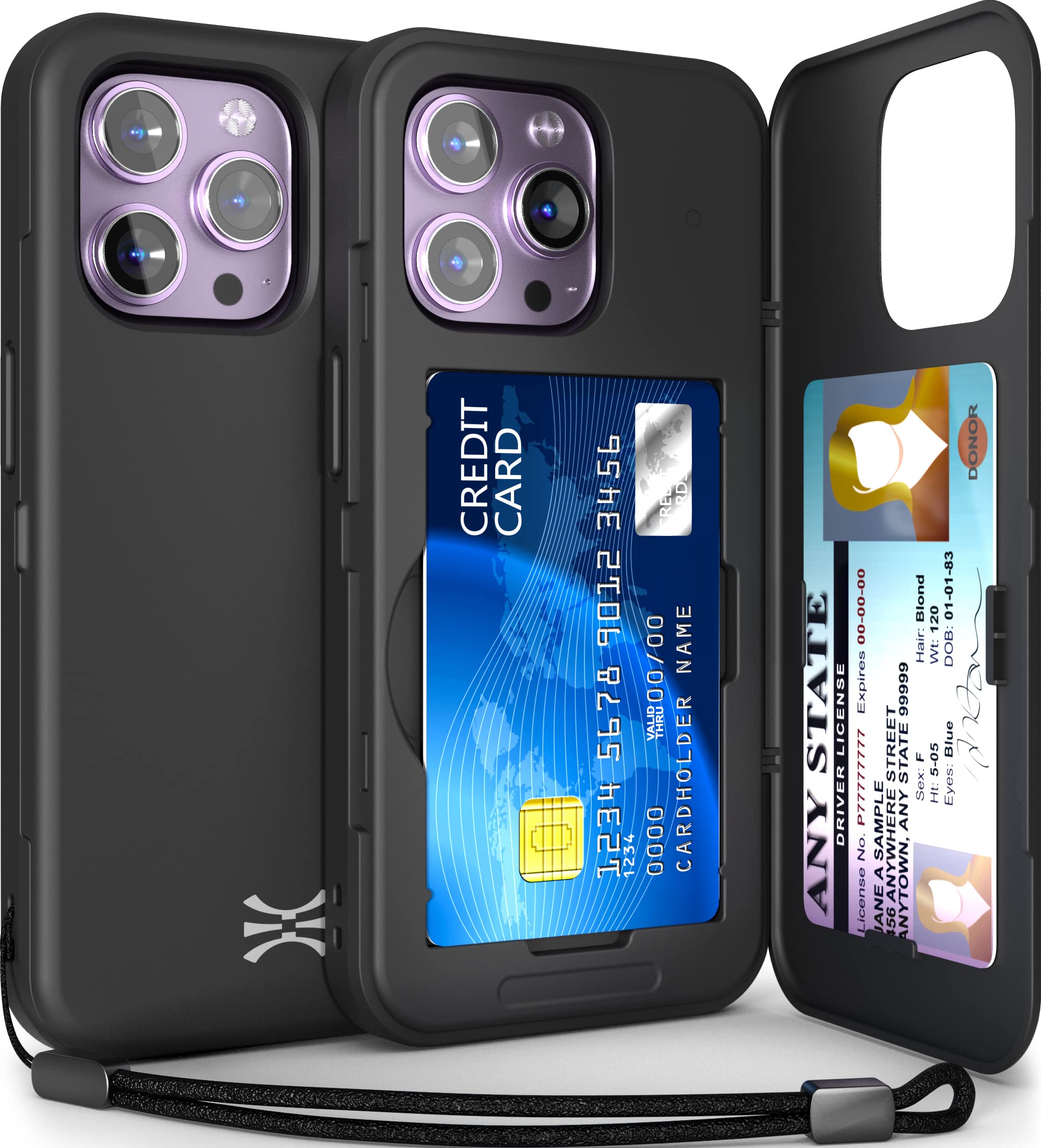 Photo 1 of TORU for iPhone 14 Pro Max Wallet Case with Card Holder, Hidden ID Credit Card Slot Flip Kickstand, Slim Fit Shockproof Heavy Duty Phone Cover with Strap - Black