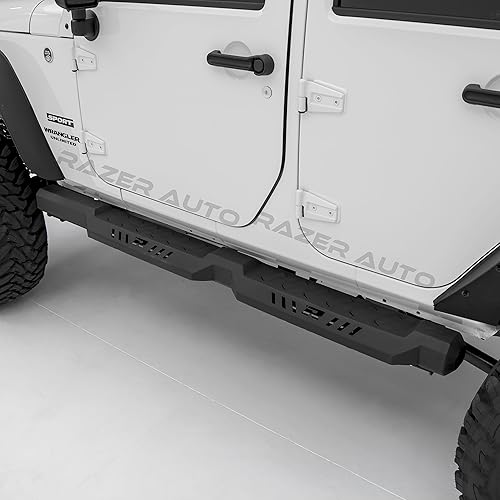 Miniatura 1 de Guardia lateral Razer para puerta Jeep Wrangler 07-17 con textura placa protectora negra con peldaño de 4 escalones, Negro