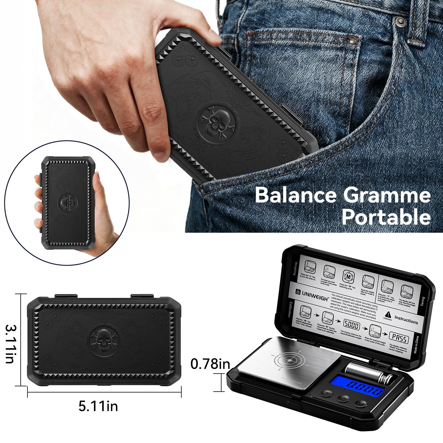 UNIWEIGH Balance de milligramme 50 g/0,001 g numérique de haute précision avec écran LCD/tare, 6 unités de micro-grammes pour poudre médicamenteuse, pièces de monnaie, or, rechargement – Poids Cal