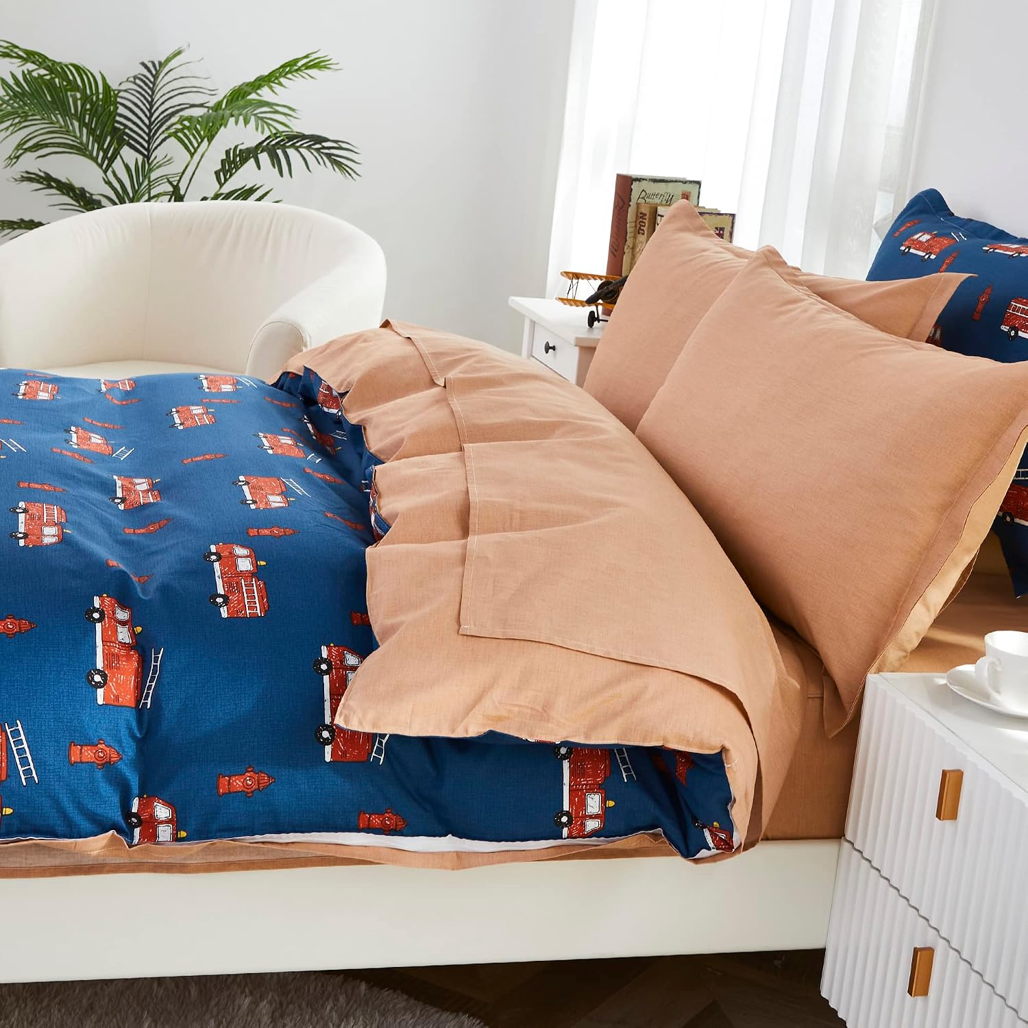 Brandream Kids Bedding Set Queen Size Bed Sheet Set Girls Boys Teen 100% Soft Cotton Sheet Pillowcase Set 4Pc Solid Color Soft and Breathable Deep Pocket(Light Pumpkin)