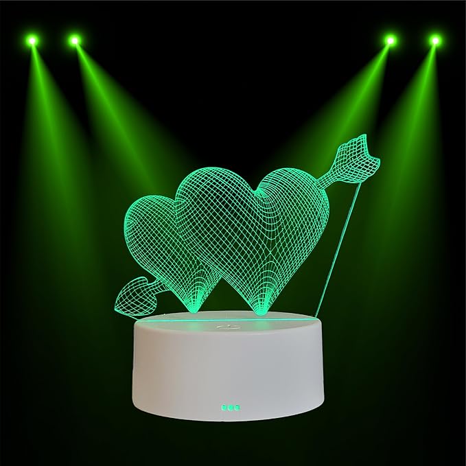 Generic 3D Heart Arrow LED Night Light – 7 Colors, Touch Base, USB or Battery