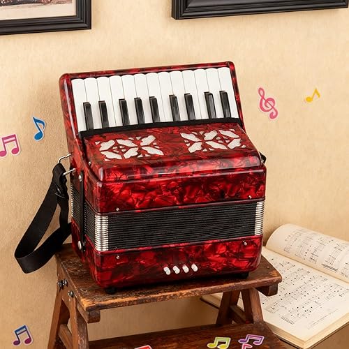 Miniatura 4 de Acordeón de 22 teclas, 8 bajos, acordeón, instrumento musical educativo profesional con correa retráctil para principiantes y estudiantes, 12.4 x
