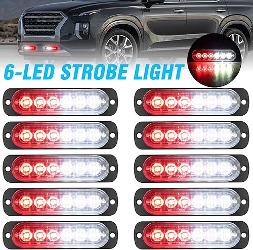 EEEKit Paquete de 10 luces LED estroboscópicas de emergencia, rojo y blanco, 6 luces estroboscópicas LED de advertencia intermitente de emergencia,