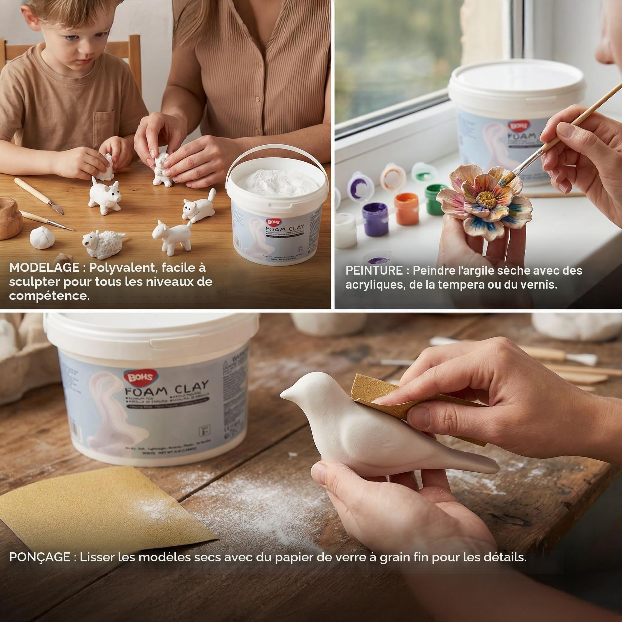 BOHS Pâte à modeler en mousse blanche – Séchage à l'air libre – Idéale pour cosplay, costumes, projets d'art et d'artisanat – 3 lb (1,36 kg)