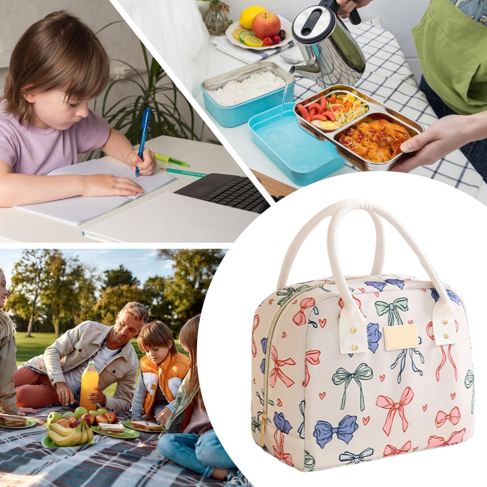 Isolierte Lunchbox, wiederverwendbare, auslaufsichere Schleifenbox, wiederverwendbarer Beutelhalter – für Mädchen, Kinder und Erwachsene, Schule, Büro, Arbeit, Reisen, Camping, Picknick, Essen un