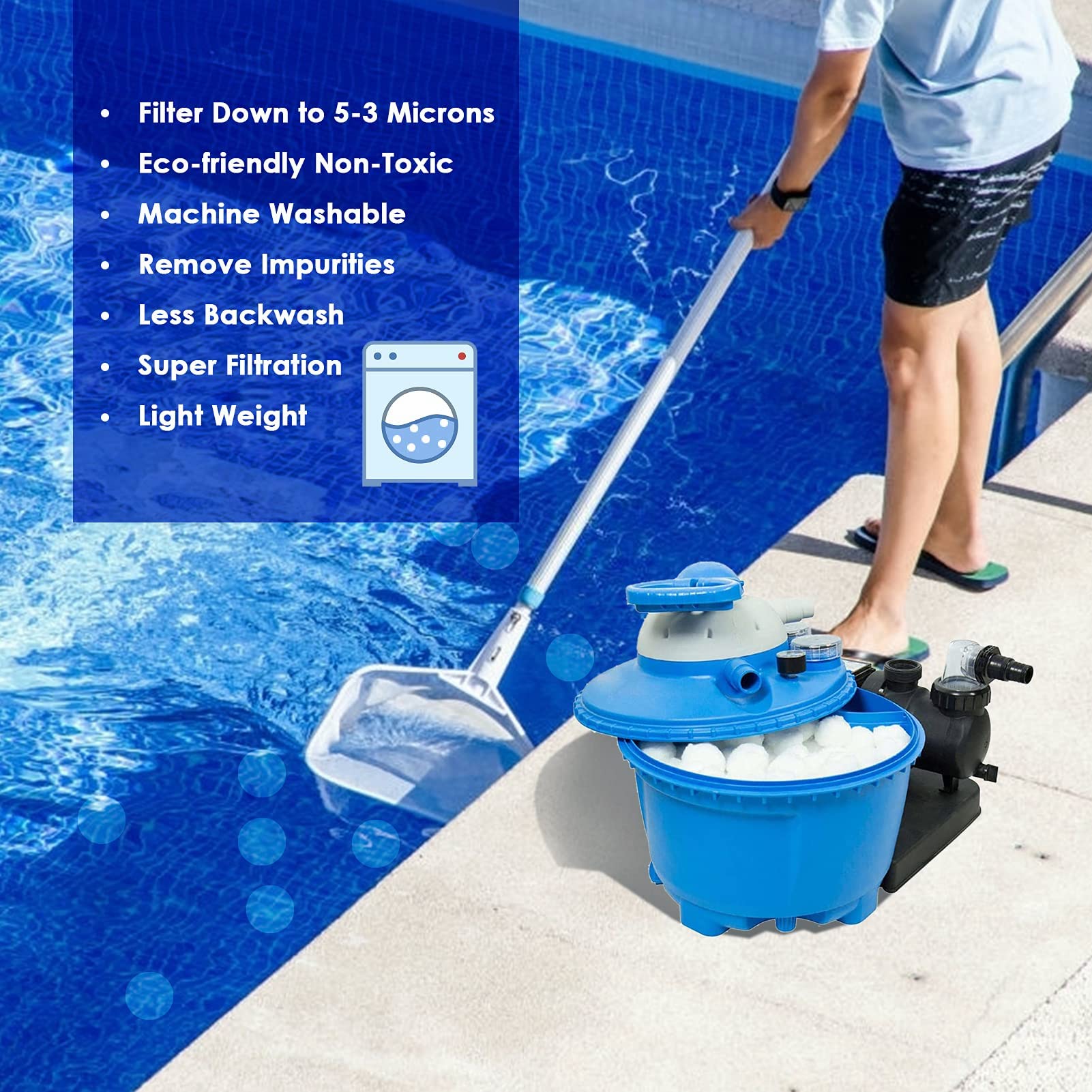 Bolas Filtrantes Piscina 1200 g, Bolas de Filtro Piscina de Fibra de Poliéster 5 cm, Alternativa a la Arena Filtrante para Depuradoras de Arena, Filtro de Piscina Compatible y Mantenimiento