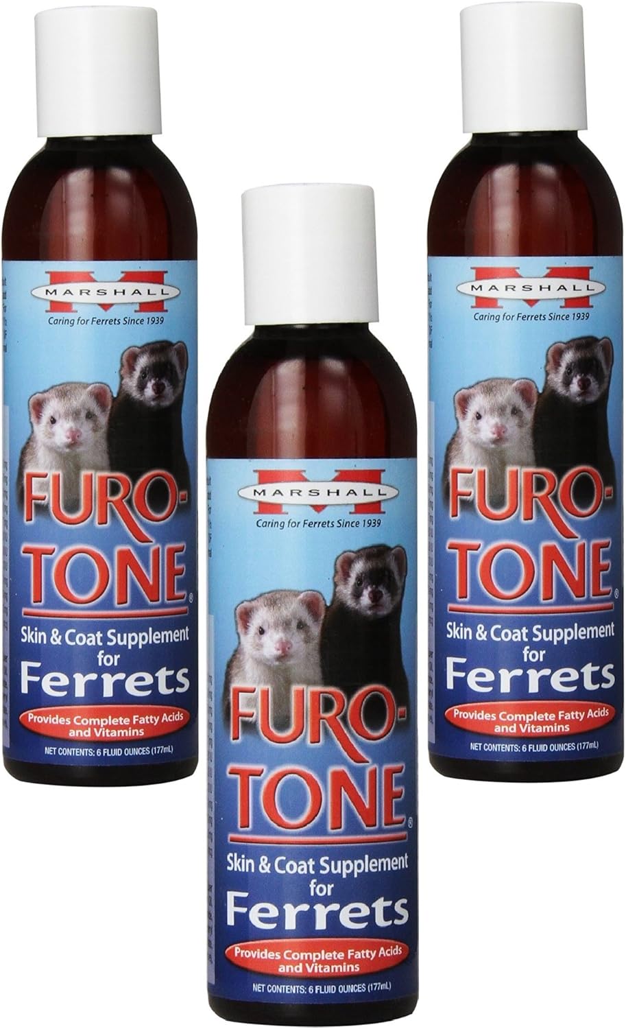 Marshall Furo Tone Vitamin Supplement for Ferrets – 6 oz Each – Supports Healthy Skin & Shiny Coat with Pharmaceutical Grade Fatty Acids – Suitable for All Ages (Pack of 3)