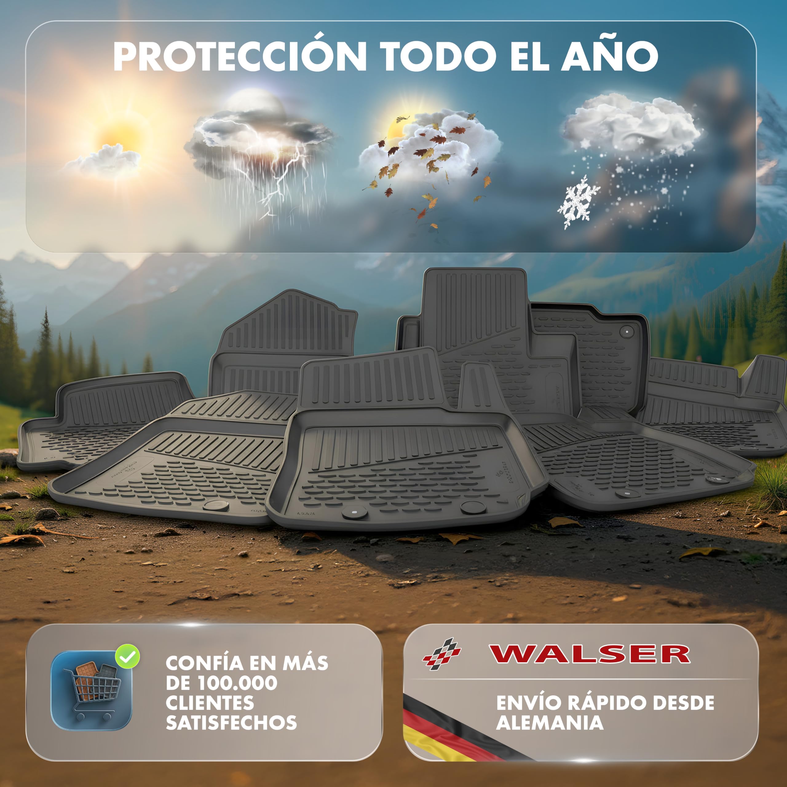 WALSER Alfombrillas de goma a medida XTR compatible con Nissan Qashqai 2 SUV (J11) 11/2013-2021, alfombrilla coche, protector de suelo coche