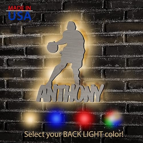 Miniatura 2 de Regalos personalizados de baloncesto de madera, decoración única del hogar, luz nocturna LED personalizada con nombre para niños, entrenadores,