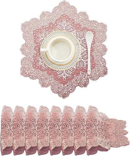 Miniatura 70 de BACKTOEDEN Juego de 6 manteles individuales redondos de color dorado claro, lavables, limpiables, resistentes al calor, manteles individuales de