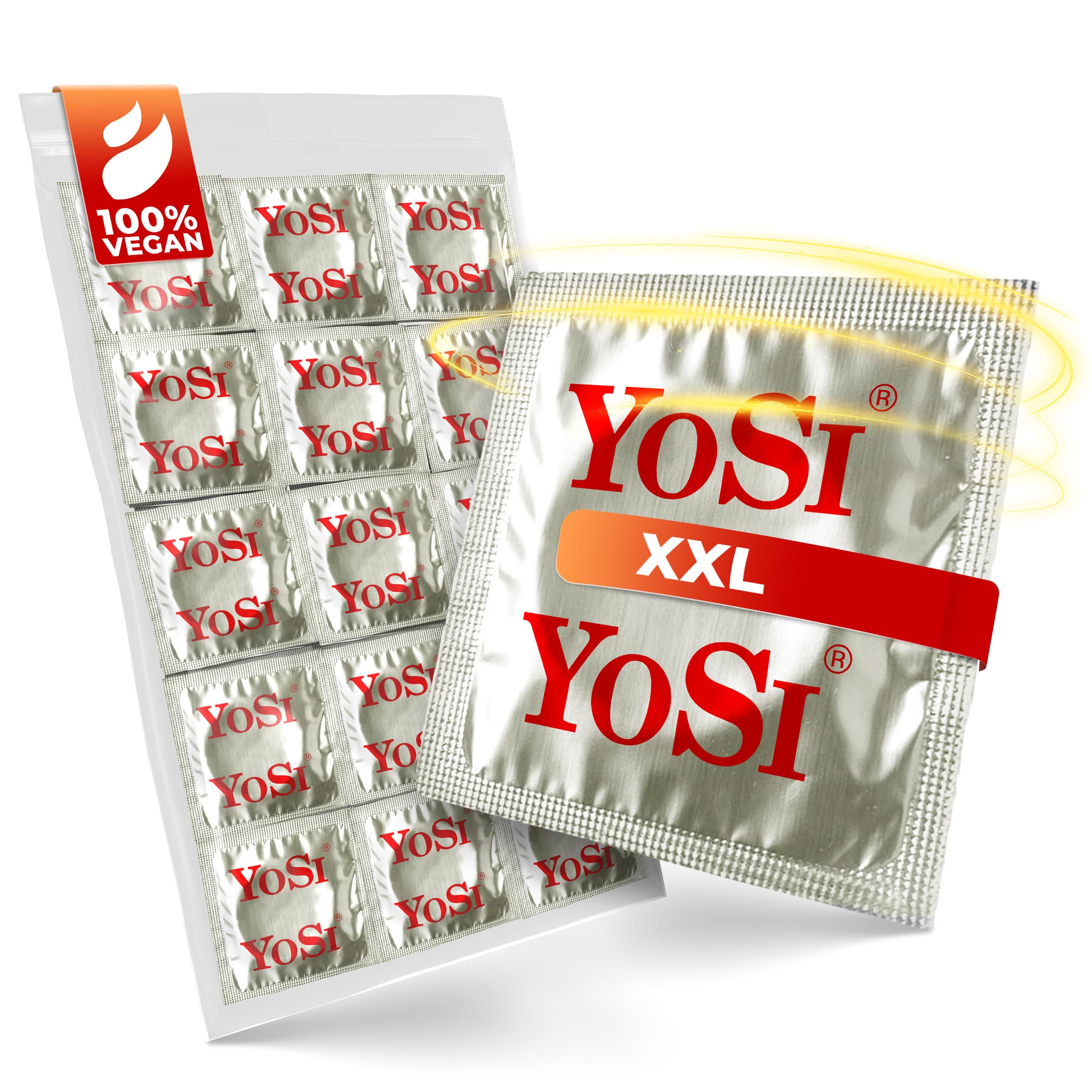 100 YOSI Markenkondome „XXL“ mehr Platz und eine optimale Passform - 56 mm Breite - extra große Kondome, für ein natürliches und intensives Erlebnis - XXL Condoms for men - 100 Stück (2 x 50 Stück)
