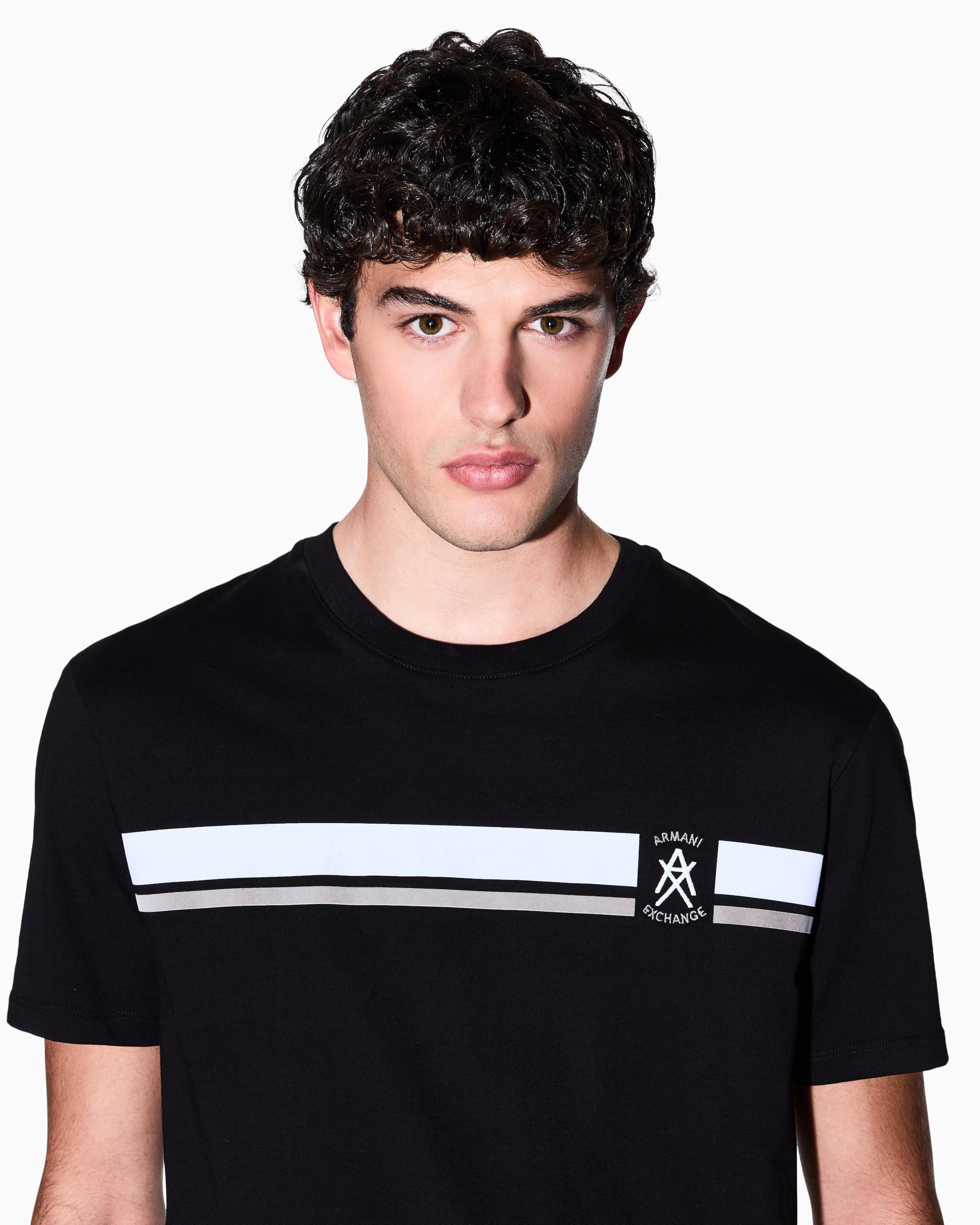 Armani Exchange One Block Up, Color Contrast Banding, Embroidered Logo Camiseta Hombre