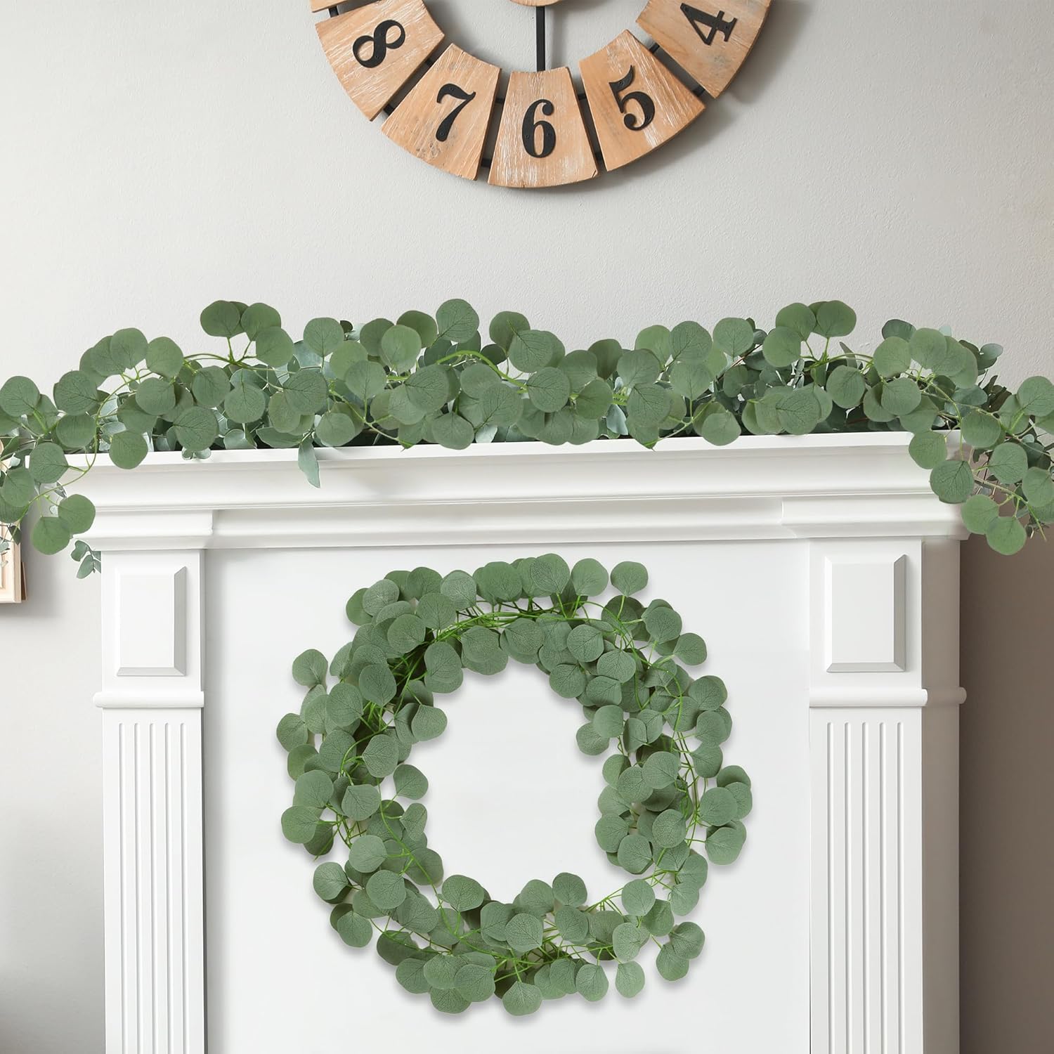 Sggvecsy 16Pcs Artificial Eucalyptus Garland Greenery Leaves Silk Vines Silver Dollar Leaves Faux Leaf Plants for Wedding Wall Table Party Home Fireplace Bedroom Decor - Image 3