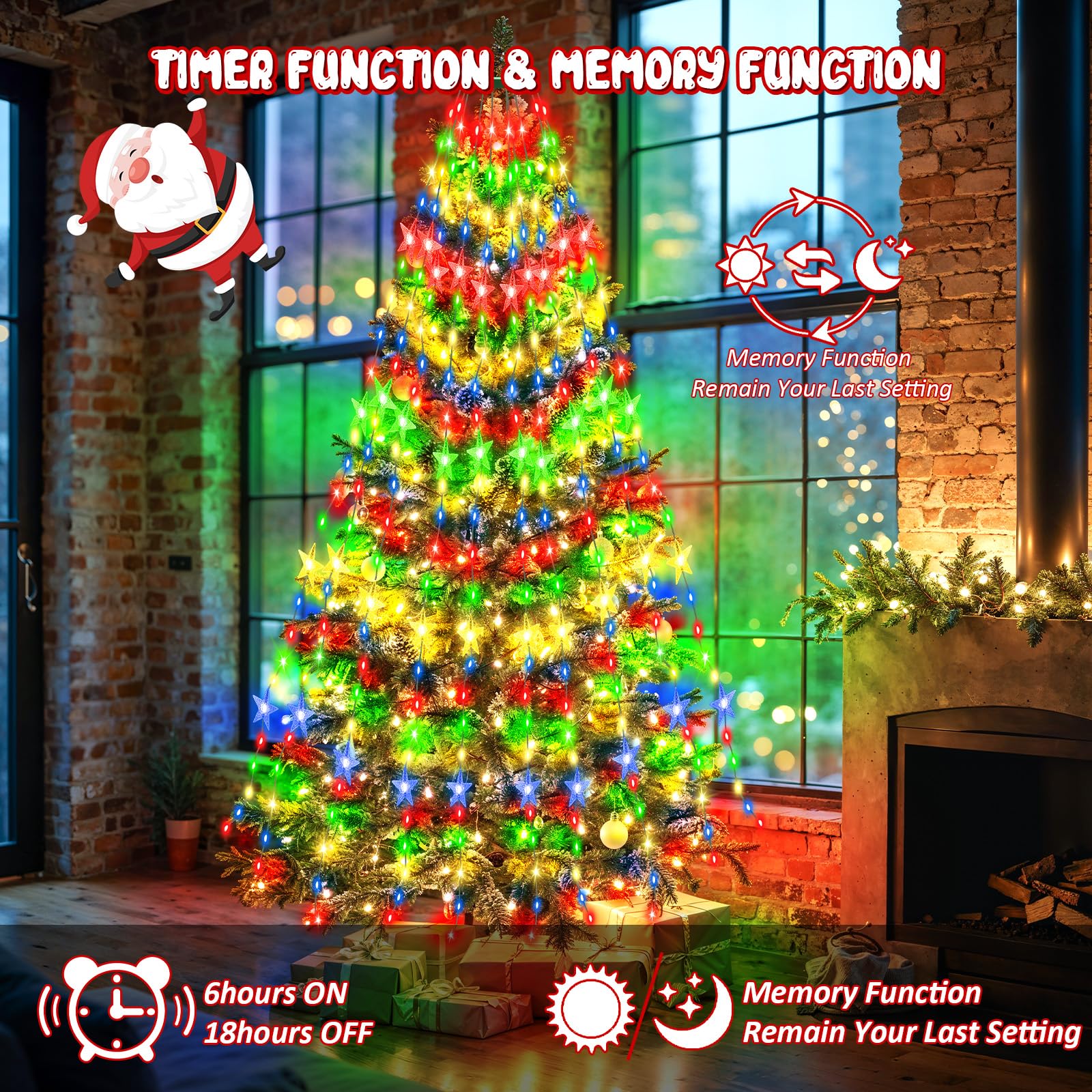 Etopgo Christmas Tree Lights with Star,2M 16 Lines 400LED Christmas Tree Fairy Lights with Timer,Xmas String Light Memory Function & 8 Modes for Xmas Tree Decorations - Image 3
