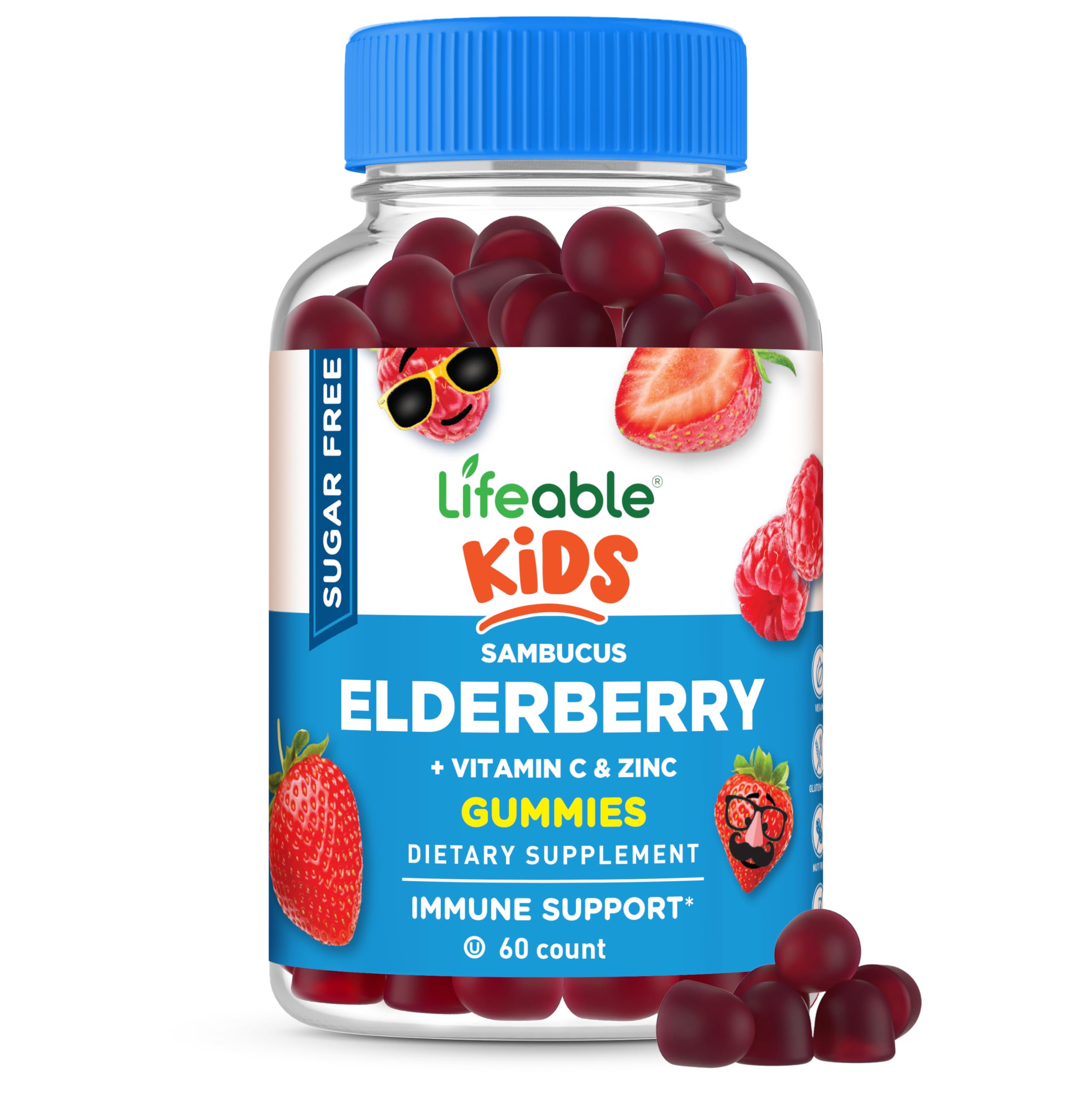 Lifeable Sugar Free Elderberry Gummies for Kids with Vitamin C and Zinc | Kids Immune Support Supplement | Great Tasting Elderberry Gummies | Vegan,