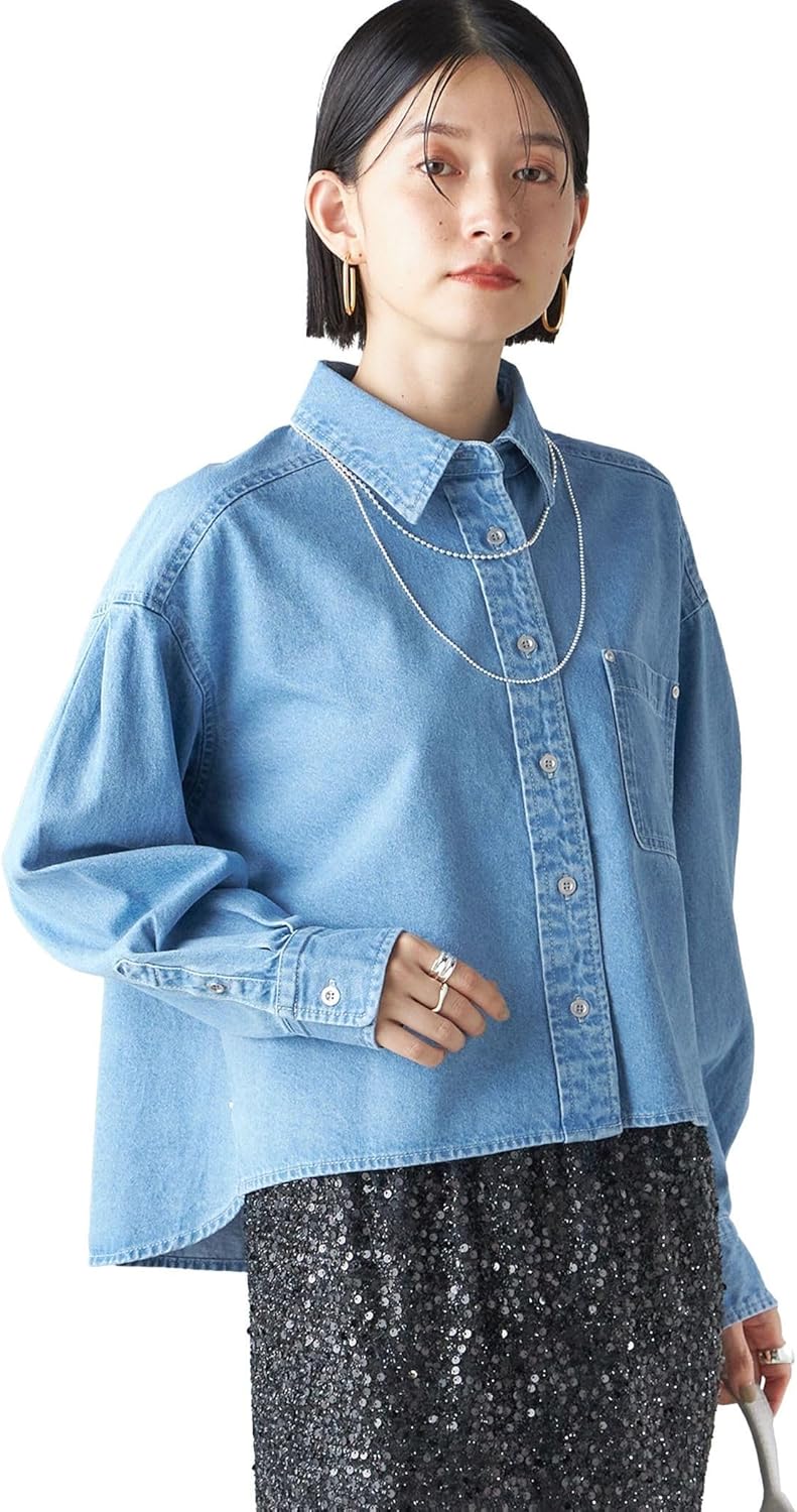 【新品未使用】シップス　ショート丈 デニムシャツ SHIPS ブラウス シャツ 「洗濯機可能」ショート丈 デニム