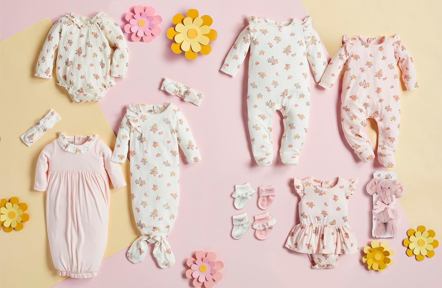 Mud Pie Children's Crinkle Knit Floral Crawler; 0-3M - Image 2