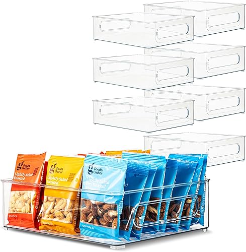 Miniatura 10 de Paquete de 4 contenedores de plástico transparentes con asas para organizar cocina, despensa, refrigerador, congelador, despensa, armario, baño. 14