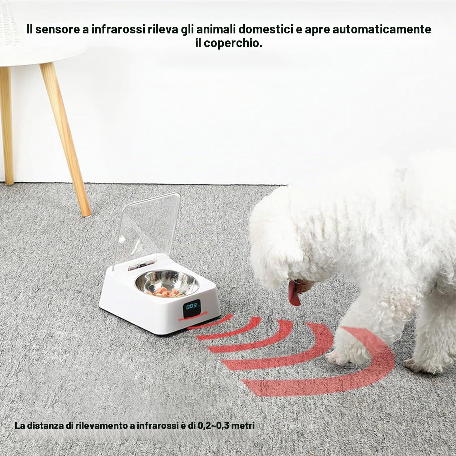 Dispenser Automatico per Cibo di Gatti e Cani – Sensore a Infrarossi Intelligente per Cibo Secco/Umido (350ml) con Ciotola in Acciaio Inossidabile – Pratico Alimentatore per Animali Piccoli/Medi