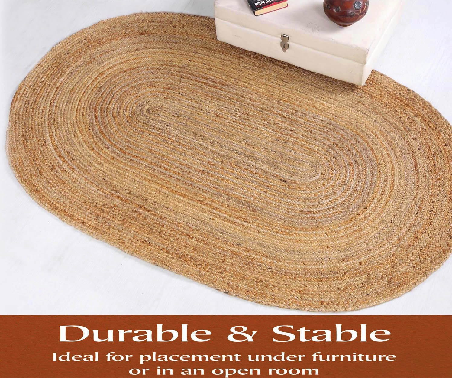MDS 1 PCS Handwoven Braided Jute Area Rug 2x3 FEET Oval Shape - 100% Natural Burlap Reversible Accent Rugs for Home Decor, Living Room, Doormat, Kitchen, Entryway Rug, Rustic, Farmhouse (2'x3')