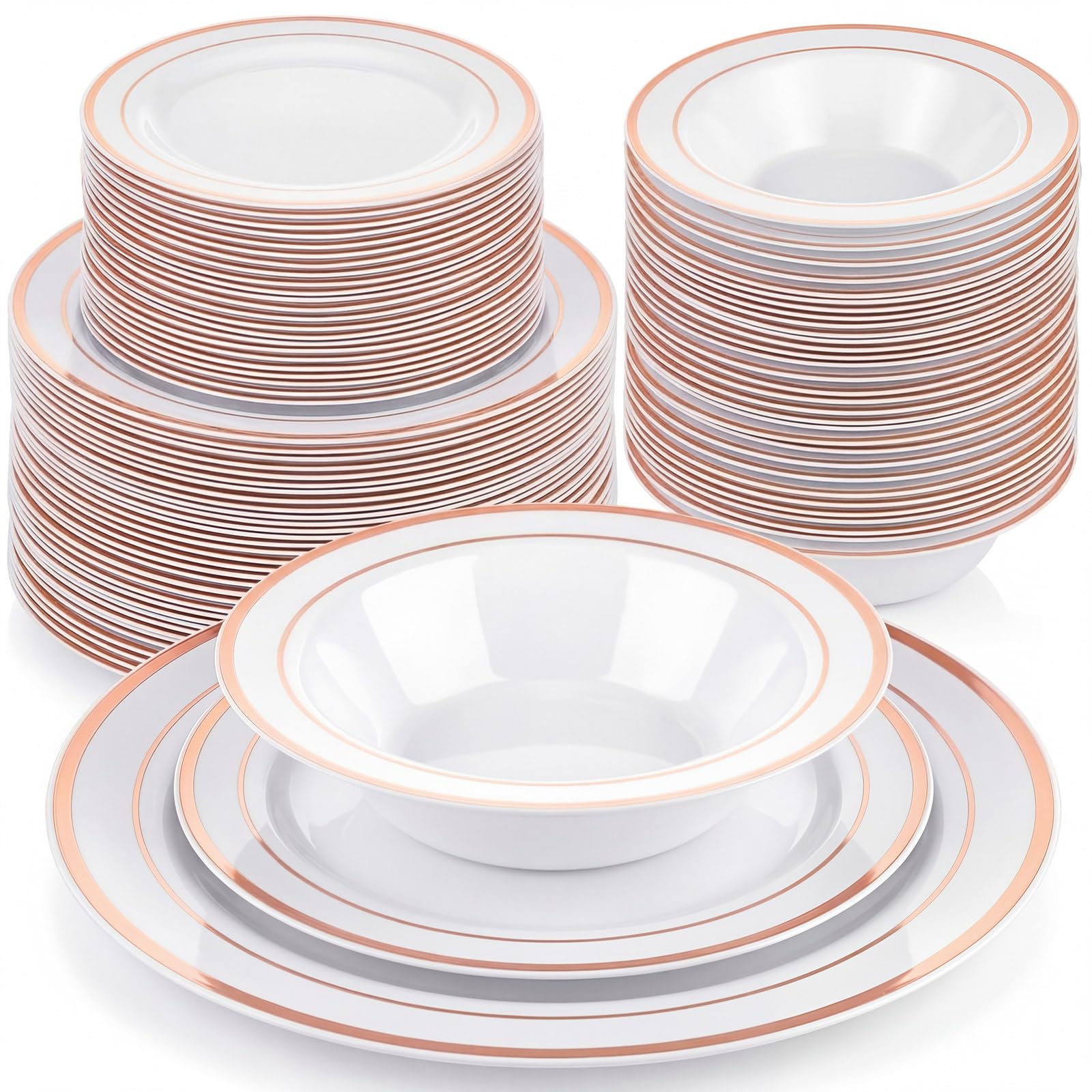 Havawish 150 Piece White & Gold Plates & Bowls -15