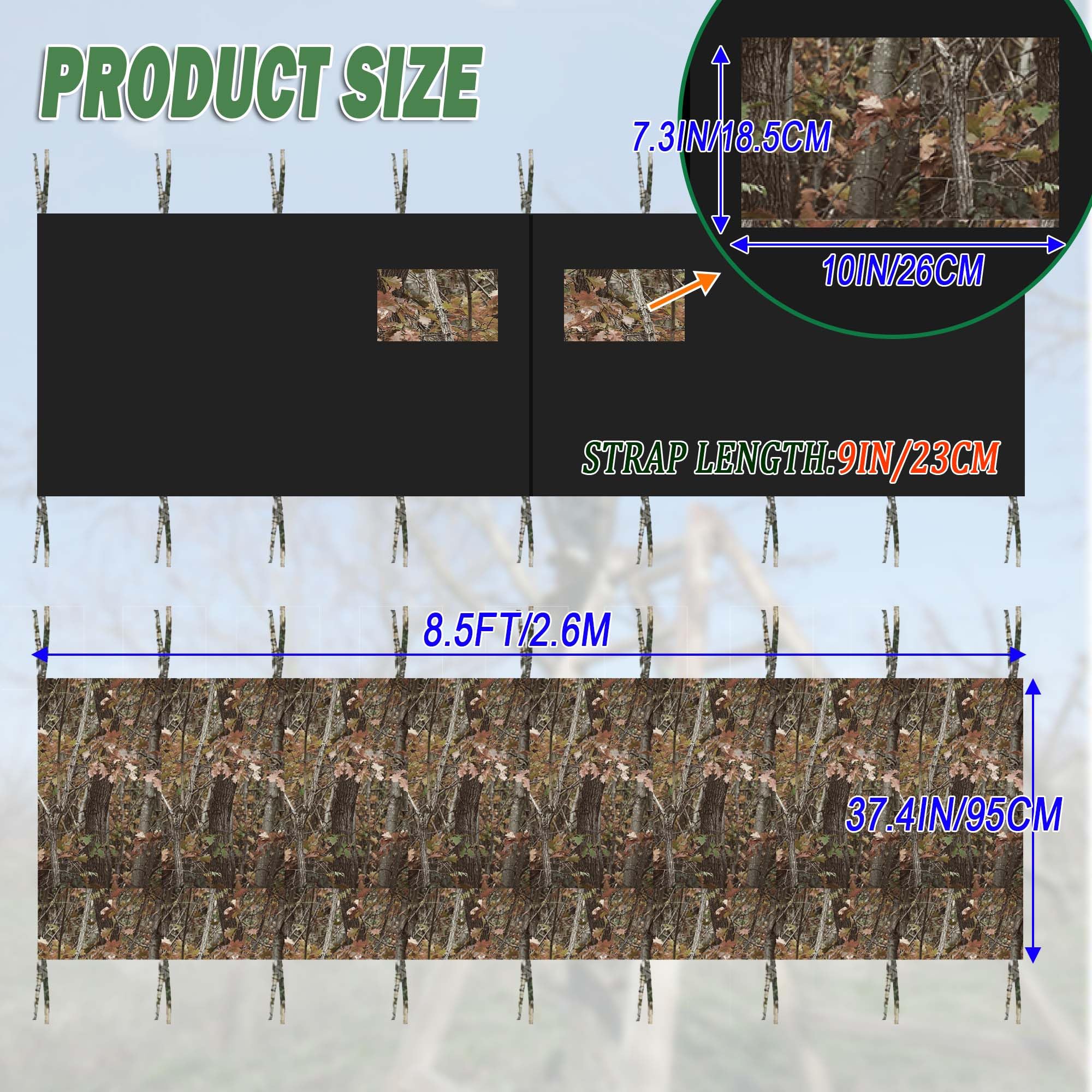 Treestand - Tenda da caccia con supporto per albero da caccia, 259 x 94 cm, tenda mimetica per finestre, tenda da terra mimetica con cerniera e tasca, per caccia all'aperto di cervi e tacchino
