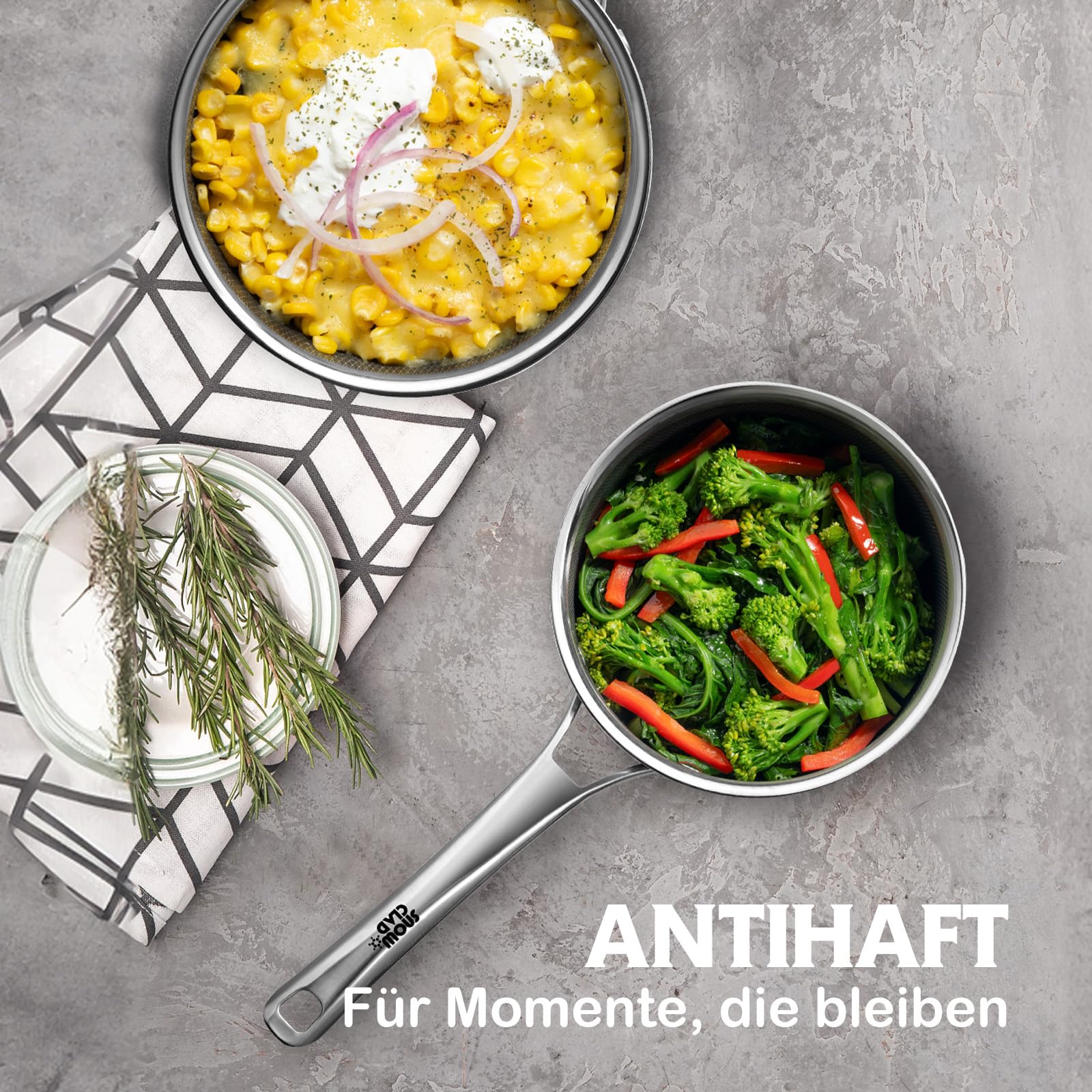 Topfset Edelstahl 10-teilig, Induktions Töpfe Set mit Antihaft, 20&24cm Bratpfanne, 1,5&2,5L Stielkasserolle, 5,8L Kochtopf, 2,8L Sautepfanne, Topfset für Alle Herdarten, Ofen & Spülmaschinengeeignet
