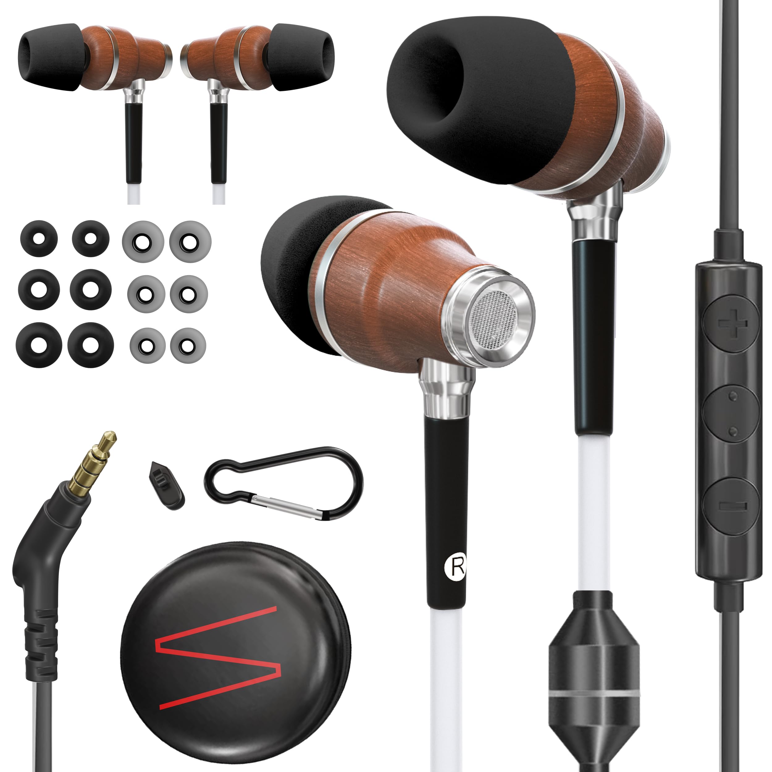 Symphonized Premium Wooden Airtube Headphones EMF free protection earbuds. 3D sound, microphone volume control, 8mm bass drivers granting high audio quality 3.5mm Jack. EMF 3.5 Jack