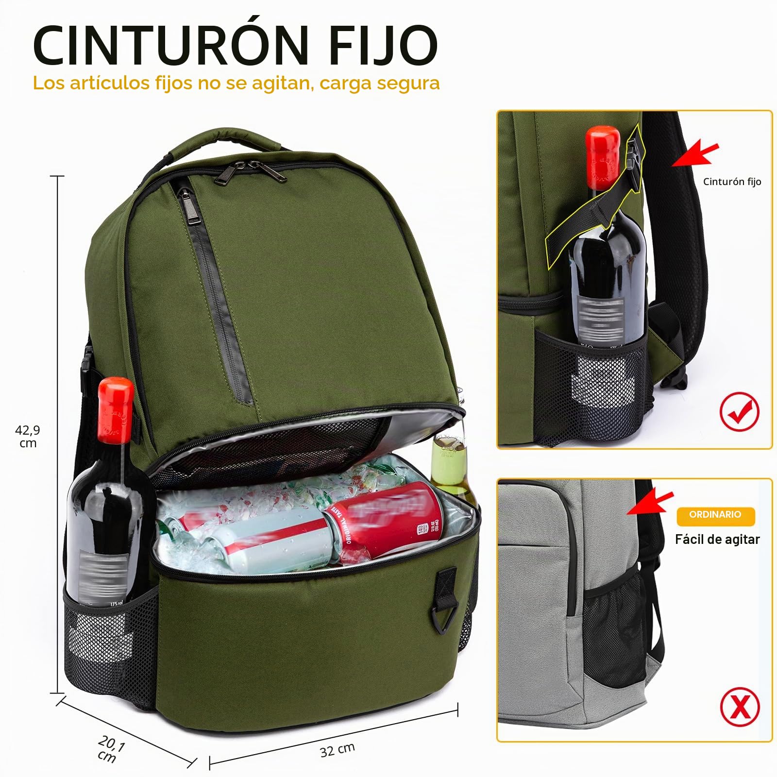 TUGUAN Mochila Nevera Mochila Isotérmica 28L Ligera de Doble Pared, Aislada, a Prueba de Fugas Mochila Térmica para Pícnic, Camping, Viajes, Senderismo, Playa, Parque