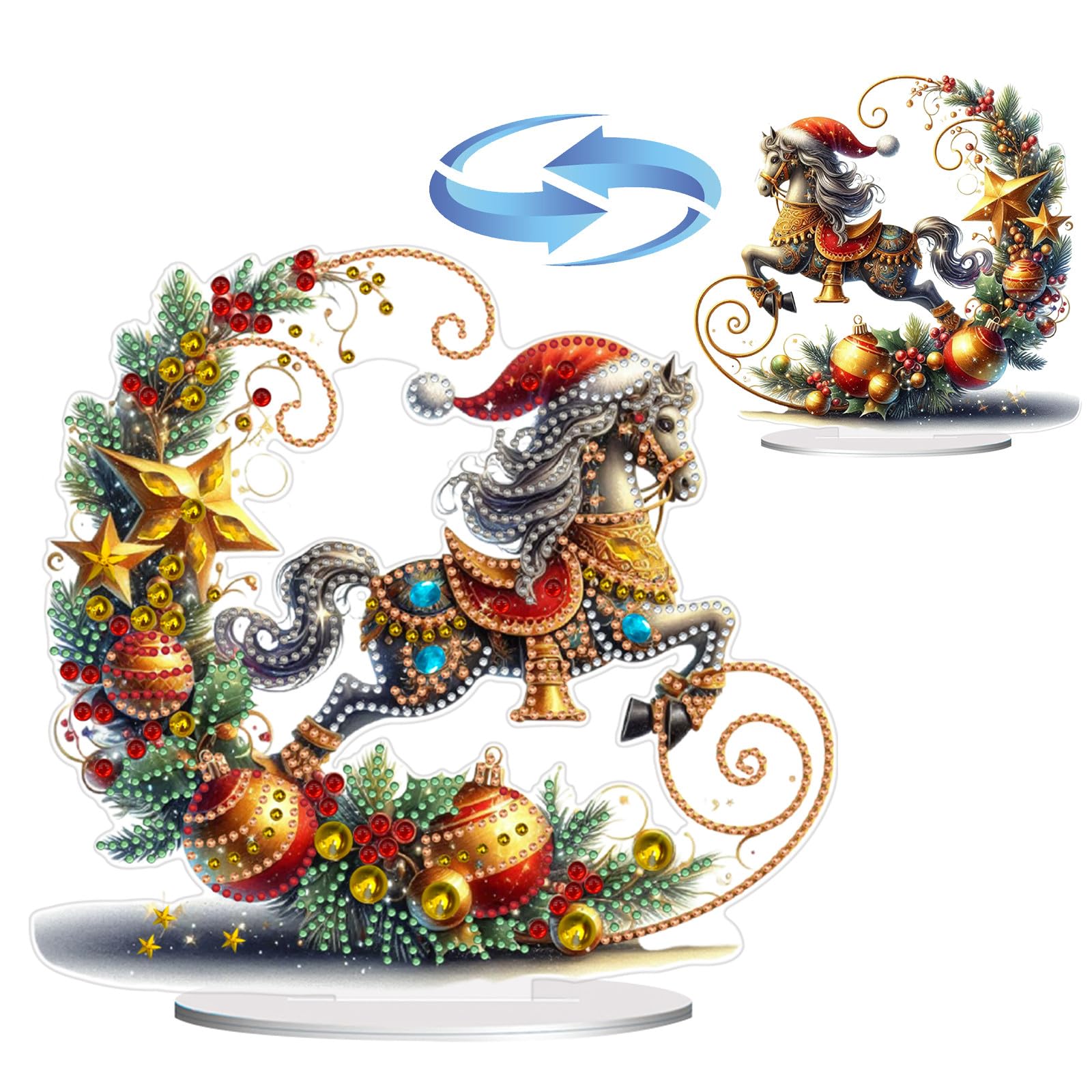 Lebartm DIY Diamond Christmas Desktop Ornament Special Shaped Crystal Diamond Art Painting Double Sided Pattern Single Sided Diamond Tabletop Ornaments Home Decor-Horse