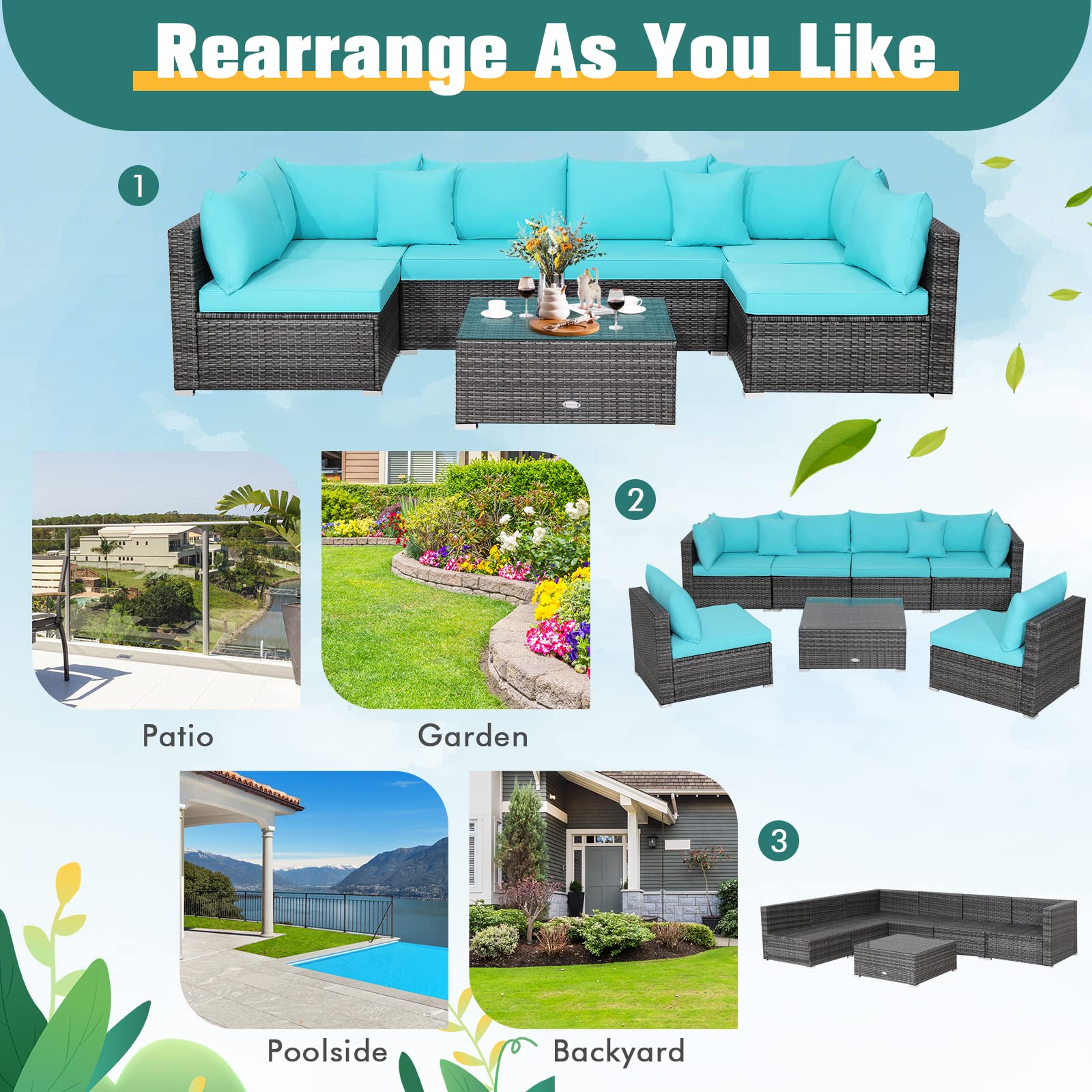 Juego De Jardín De Ratán 7 Piezas: Sofá 2 Plazas, Sillas, Mesas Y Otomanas - Ideal Para Terraza O Balcón