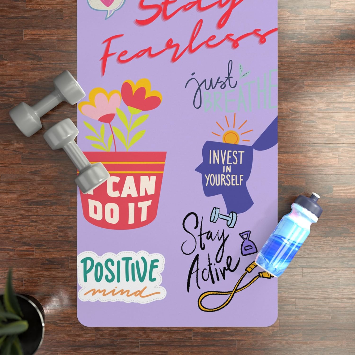 Positive Affirmations Rubber Yoga Mat | Stay Fearless I Can Do It Design