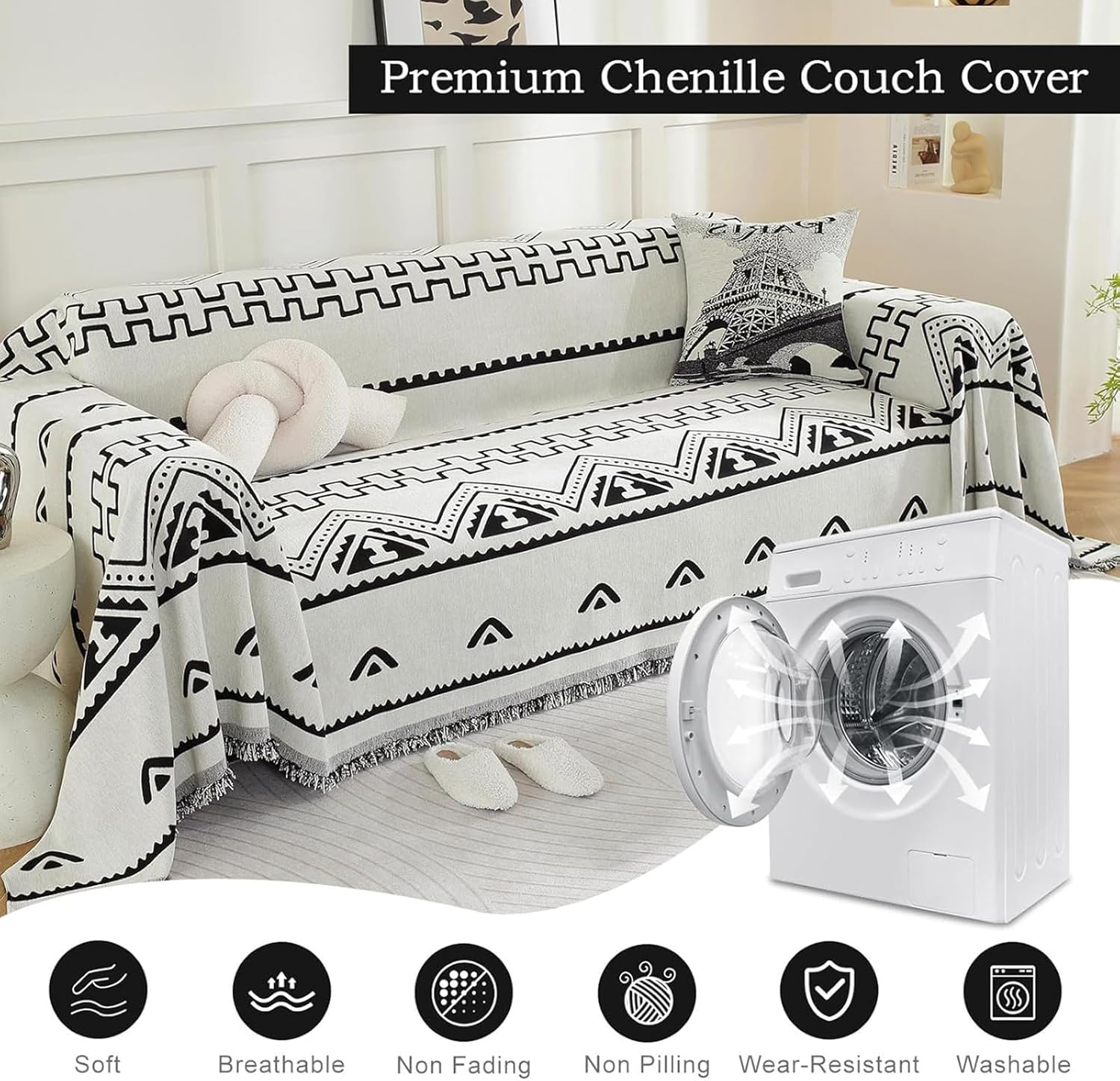 1/2/3/4シーター＆ラブシート、リバーシブルカウチカバー、ミニマリストアンチスクラッチウォッシャブルスリップカバー、タッセルトリ