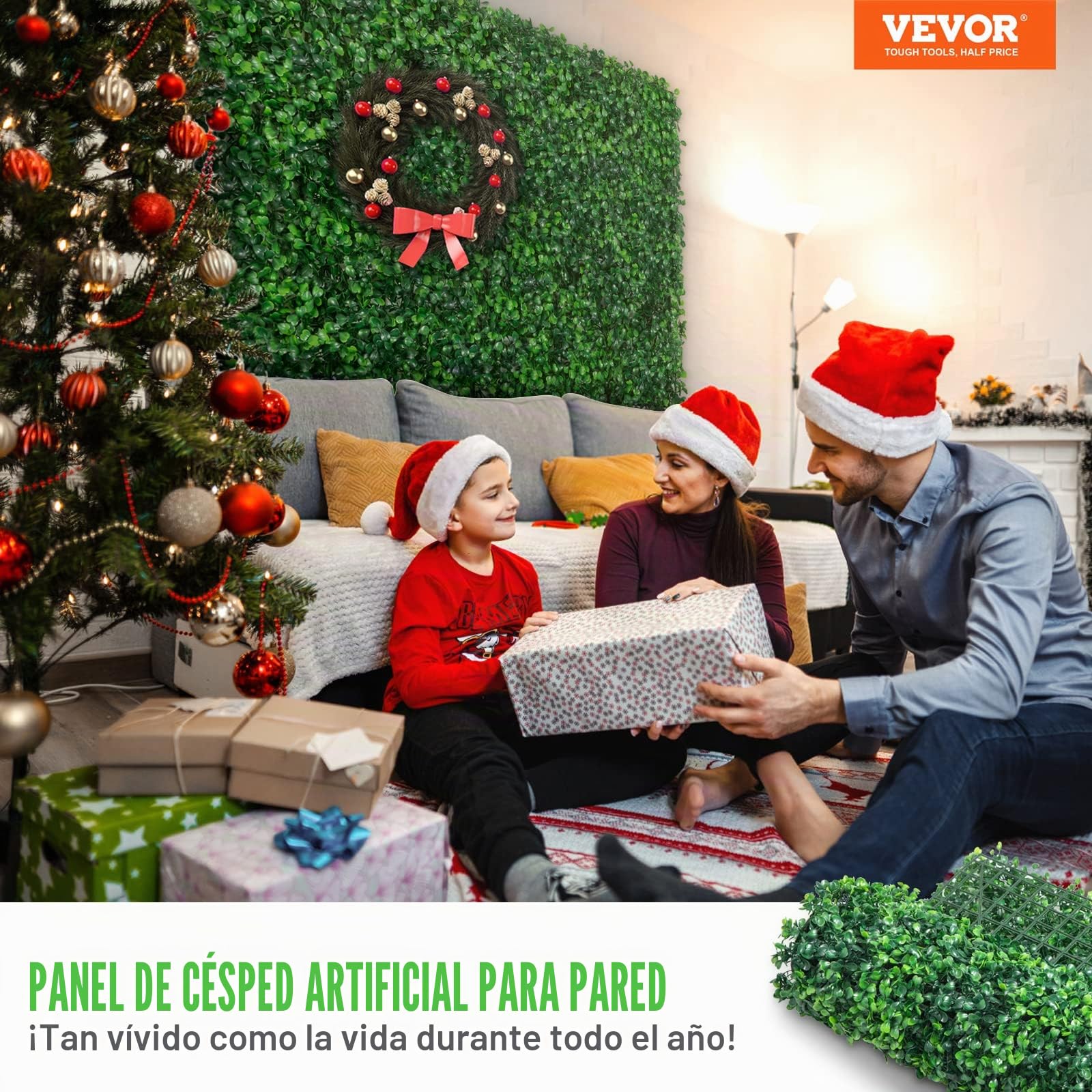 VEVOR Panel de boj artificial UV, paneles de pared de setos de boj, pared de fondo de césped artificial de 4 cm, pared de césped verde, seto falso para decoración, valla de privacidad en interiores,