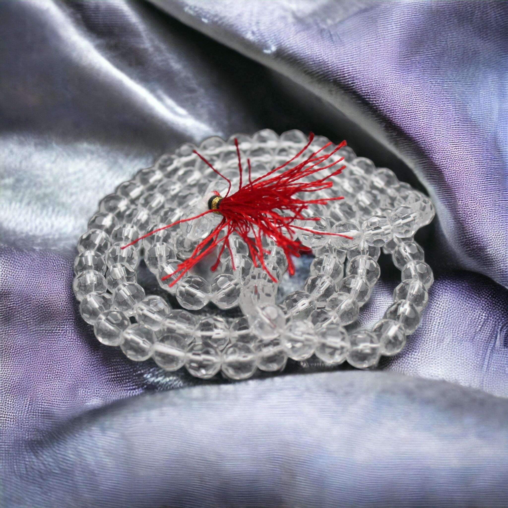 Dharmsaar Sphatik Mala Beads, Spahtik Crystal Quartz Jaap Mala for Pooja, Diamond Cut Transparent Stones