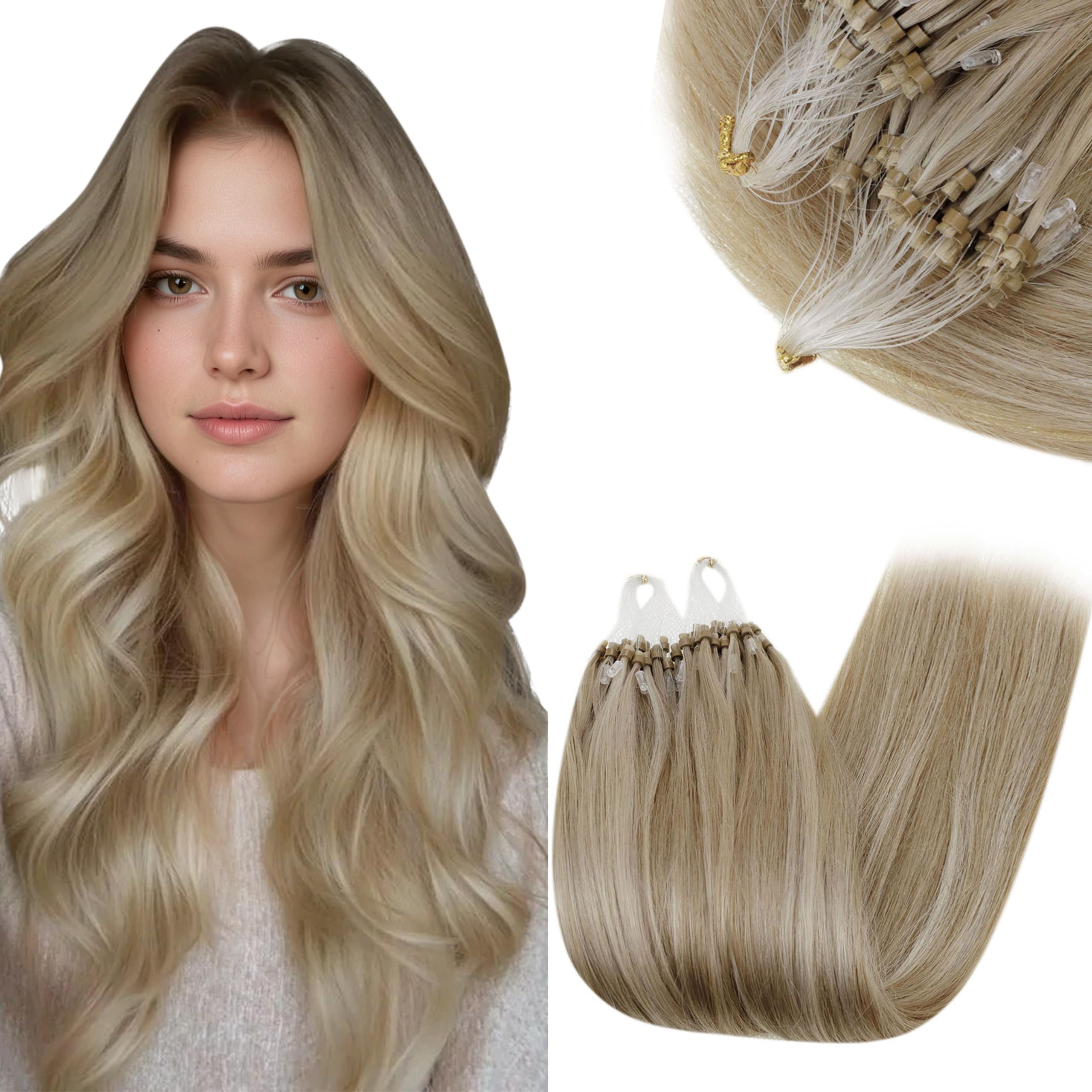 RUNATURE 18 Inch Nano Hair Extensions Real Human Hair Black Balayage Brown Nano Beads Hair Extensions Real Human Hair Ombre Blonde Invisible Straight Remy Nano Rings Hair 50g 50s #1b/4/27 — view 43