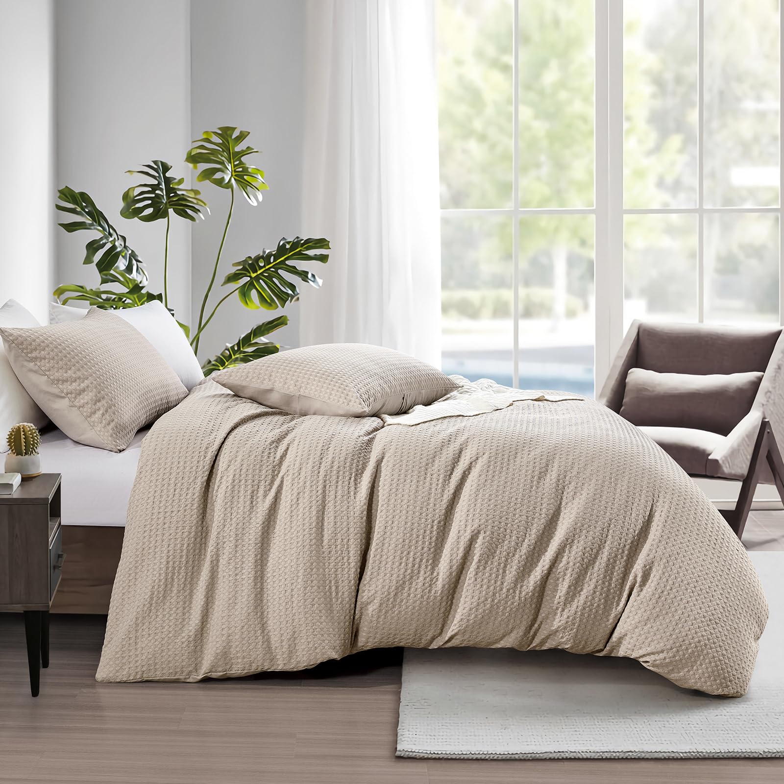 KASYLAN Breathable Duvet Cover Set including Zipper Closure, Waffle Dobby Weave Texture Duvet Sets - Image 3