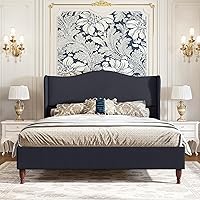 Vista 12 de koorlian Marco de Cama Tamaño Completo Cama Plataforma Tapizada con Cabecera Alta de 51" Wingback, Tela Suave, Estilo Retro Simple Cama Plataforma