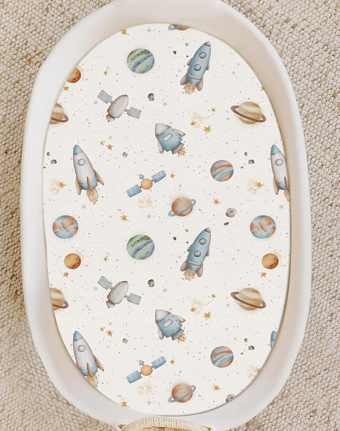 Bassinet Sheets for Baby Girls Boys 2 Pack, Fitted Baby Mattress Sheet for Rectangle, Oval, Hourglass Bassinet Mattress, Breathable Cozy & Universal Fit (Stellar Adventure, Bassinet Sheet) - Image 6