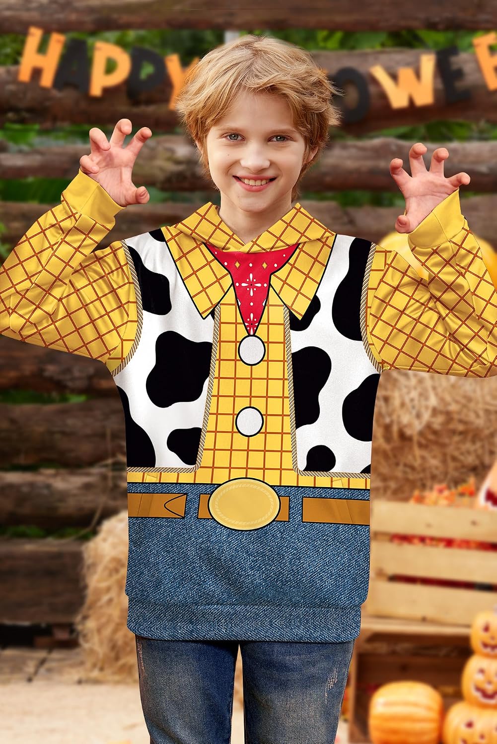 Unisex Kids Halloween Funny Hoodies Cute Print Pullover with Pocket 4-14 Years
