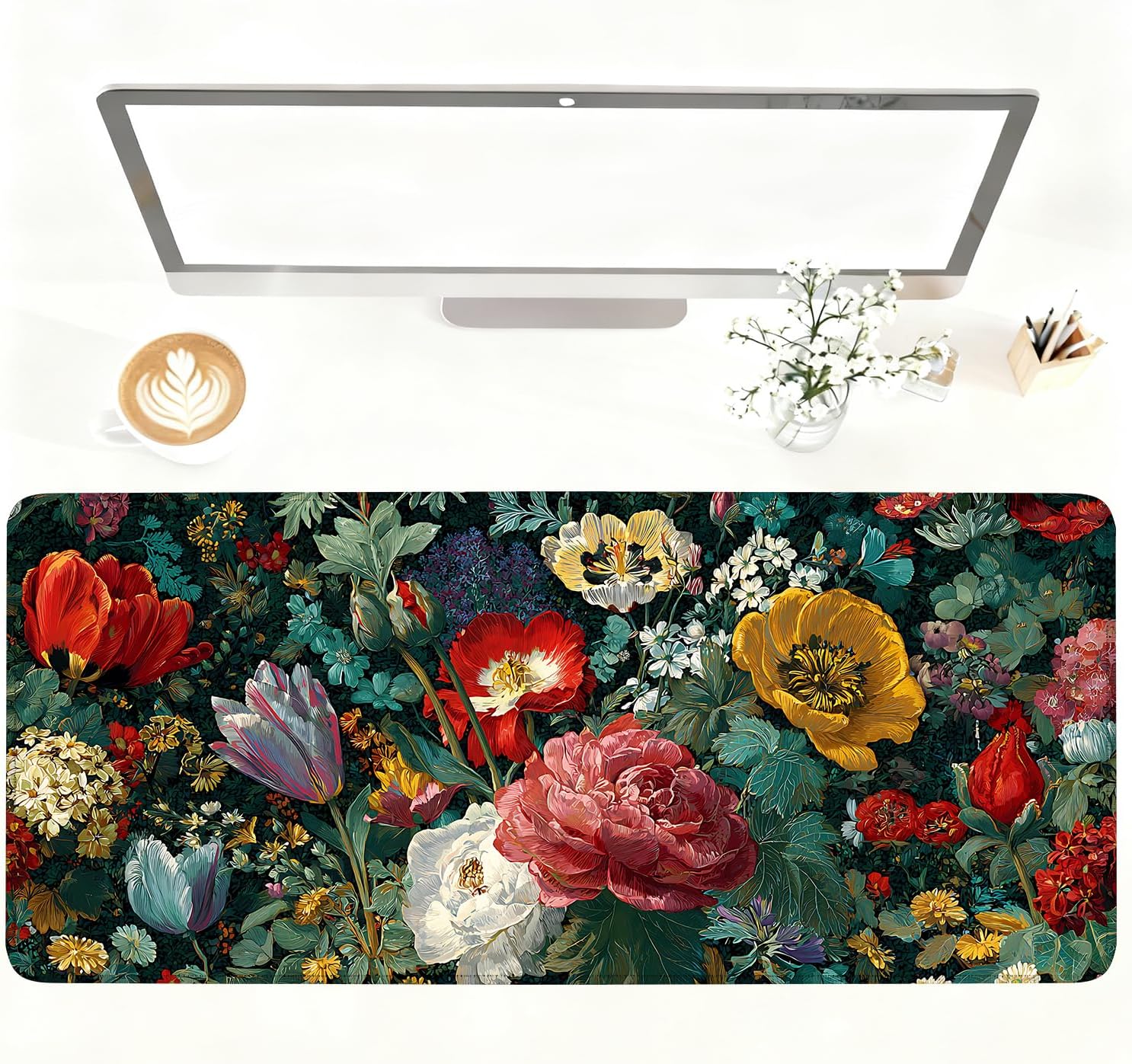 Alfombrilla de Mouse Floral Vintage Grande 35.43 x 15.75 in