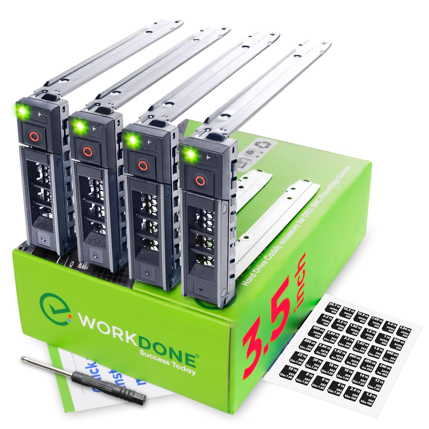 WORKDONE 4-Pack - 3 5 inch Hard Drive Caddy - Compatible for Dell PowerEdge Selected 16th-14th Gen Servers
