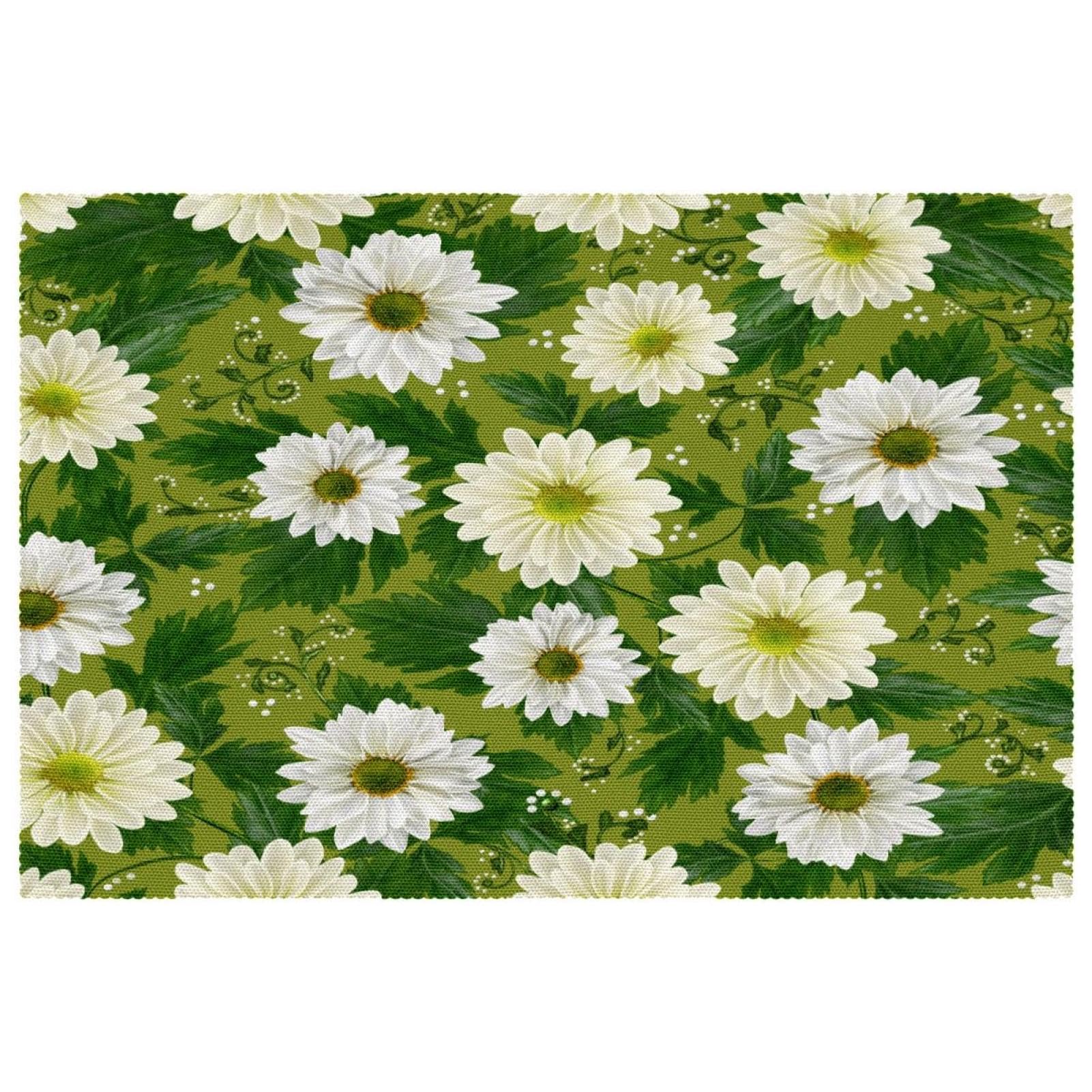 Set de table fleur de chrysanthème blanc 30x45 cm antidérapant - Lot de 6