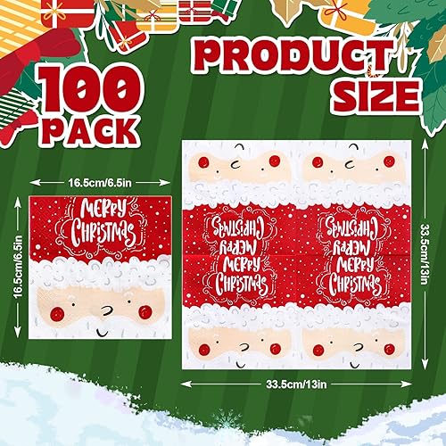 Miniatura 2 de Whaline Paquete de 100 servilletas de papel de Feliz Navidad lindas servilletas desechables con patrón de Papá Noel color rojo y blanco para