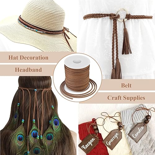 Miniatura 3 de Cuerda de cuero, cordón de ante plano cordón de cuero falso cordón de cuero delgado de encaje de cuero para pulseras, collares, fabricación de joyas