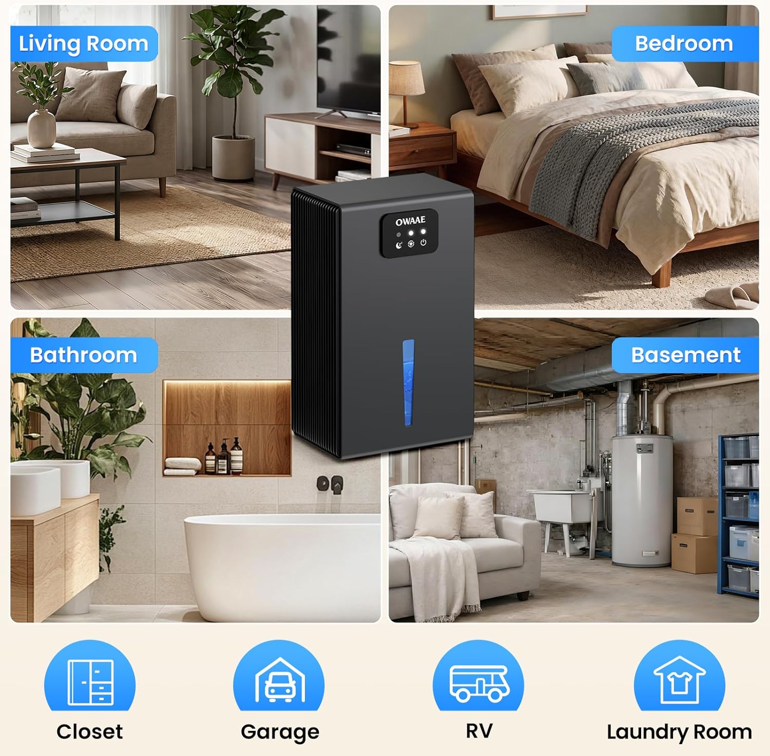 Dehumidifier, 1000 sq.ft Quiet Dehumidifiers for Home Bedroom Bathroom Basement with 95oz Water Tank, Sleep Mode, Auto Shut-Off 7 Colors LED Light, Grey